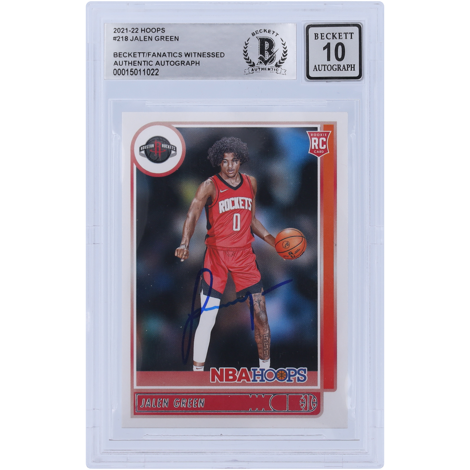 Jalen Green Houston Rockets Autographed 2021-22 Panini NBA Hoops #218 Beckett Fanatics Witnessed Authenticated 10 Rookie Card - Image 2