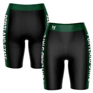 Women's Black/Green Portland State Vikings Plus Size Striped Design Bike Shorts