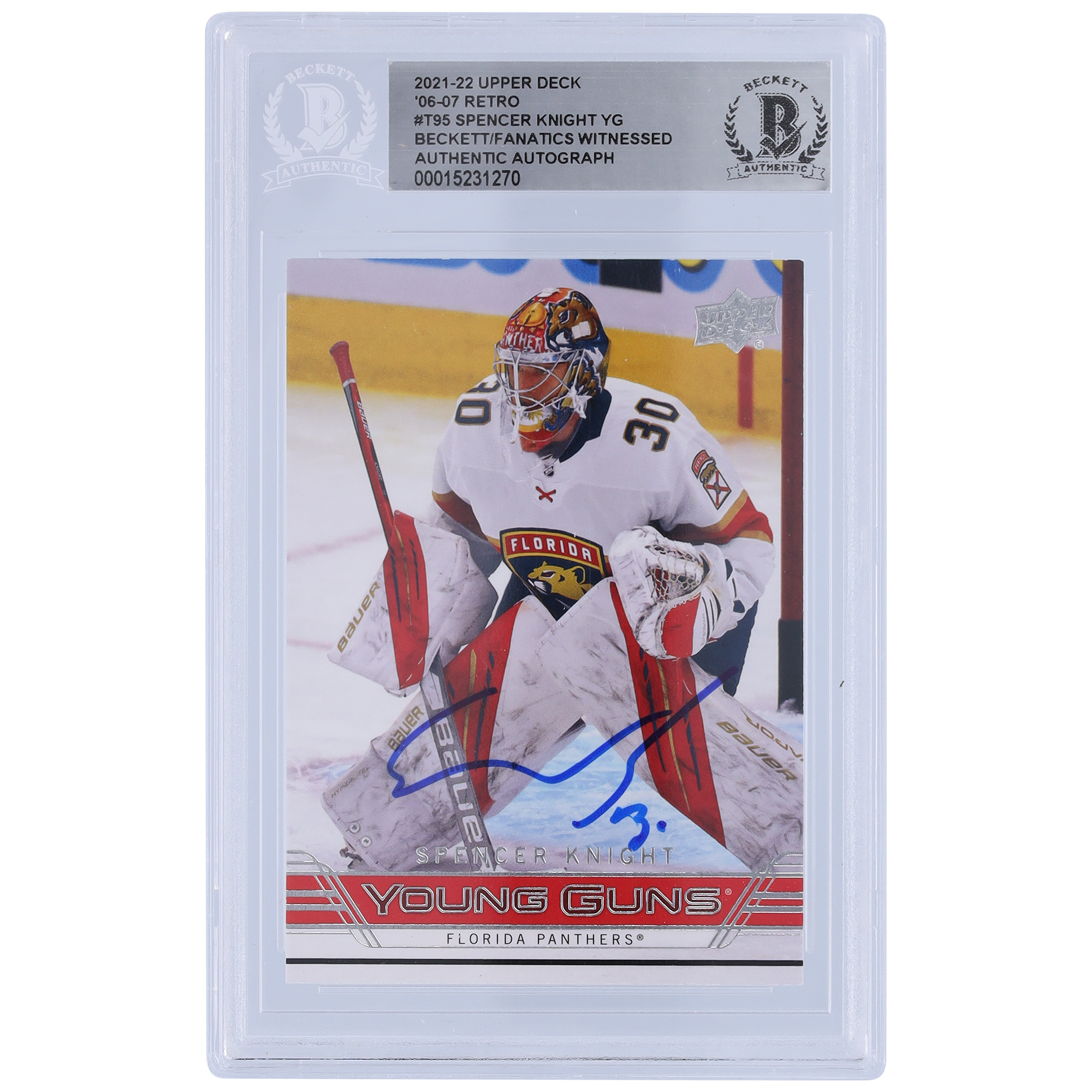 Spencer Knight Florida Panthers Autographed 2021-22 Upper Deck Young Guns Retro 06-07 #T-95 Beckett Fanatics Witnessed Authenticated Rookie Card