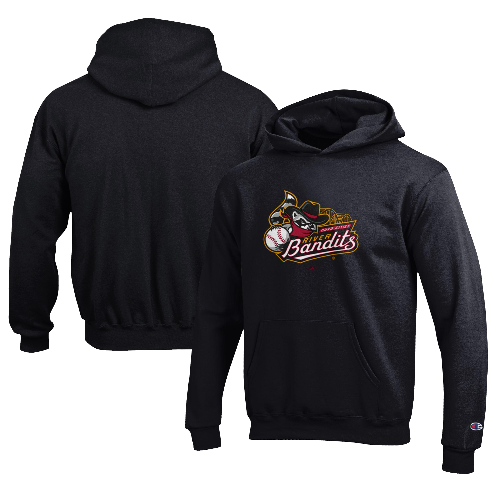 Youth Champion Black Quad Cities River Bandits Eco Powerblend Pullover Hoodie
