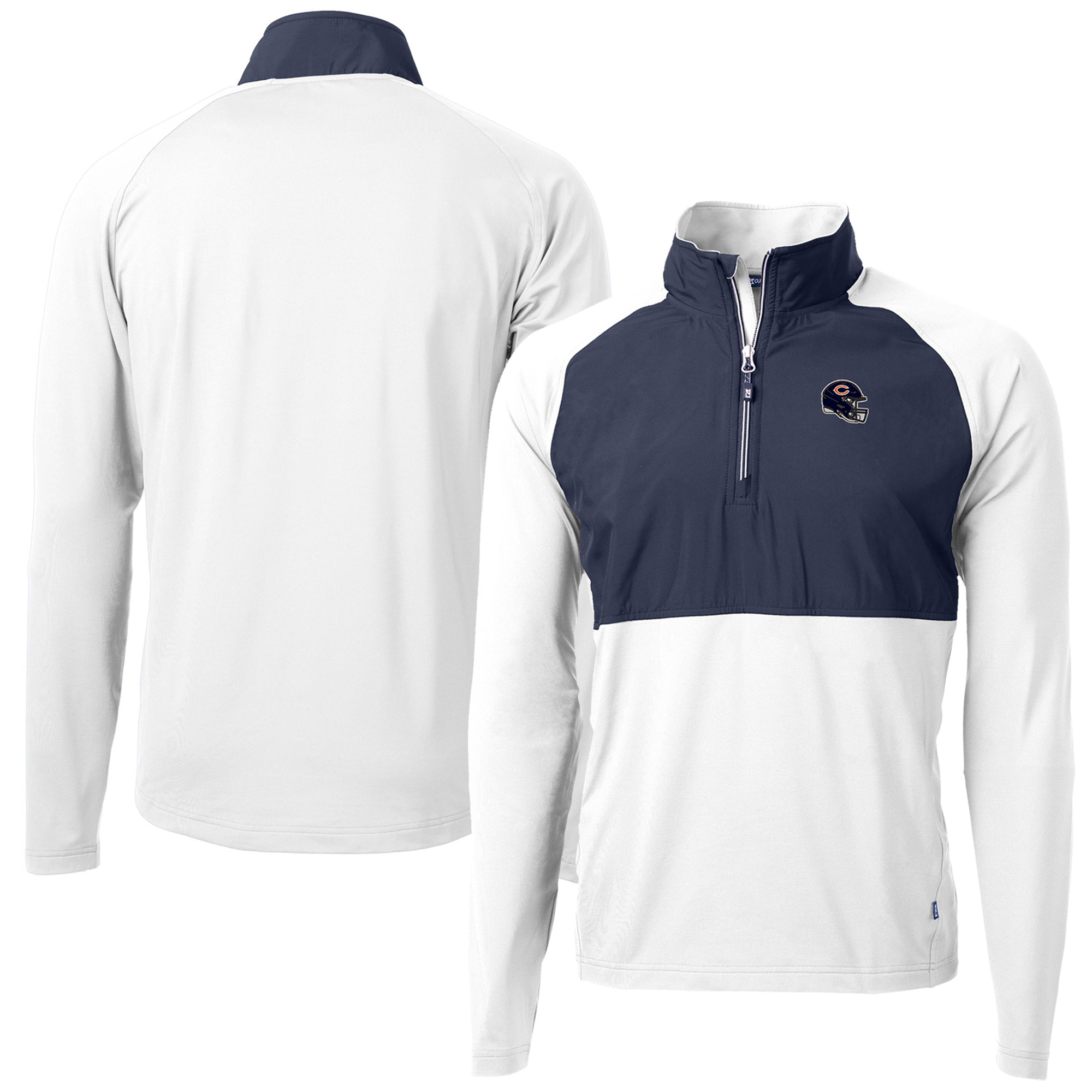 Men's Cutter & Buck White Chicago Bears Helmet Adapt Eco Knit Hybrid Recycled Quarter-Zip Pullover Top - Image 2