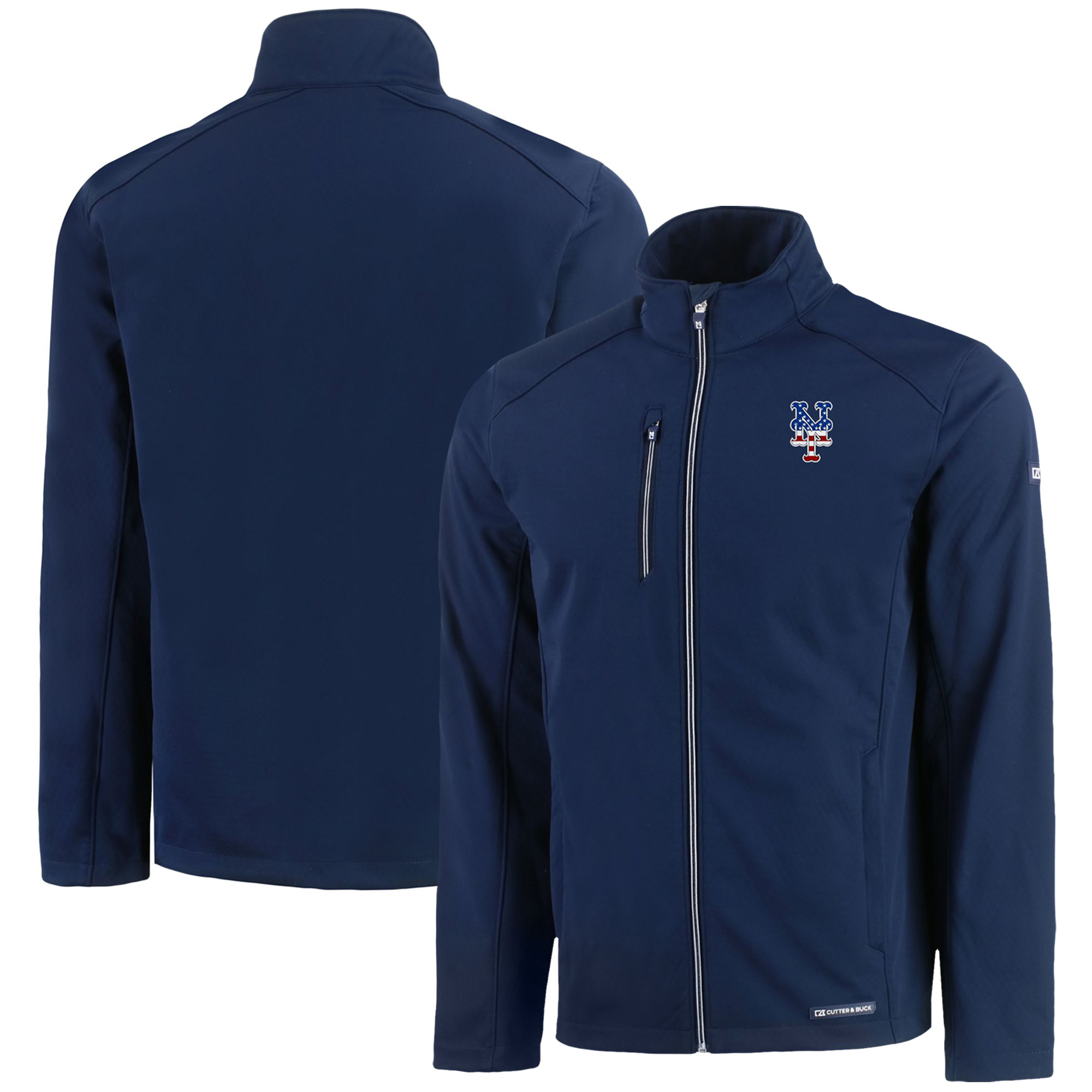 Men's Cutter & Buck Navy New York Mets Americana Logo Evoke Eco Softshell Recycled Full-Zip Jacket