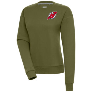 Women's Antigua Olive New Jersey Devils Victory Pullover Sweatshirt