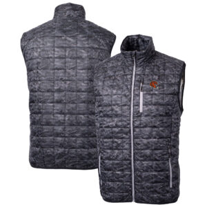 Men's Cutter & Buck  Black Cincinnati Bengals Helmet Rainier PrimaLoft Eco Insulated Printed Full-Zip Puffer Vest