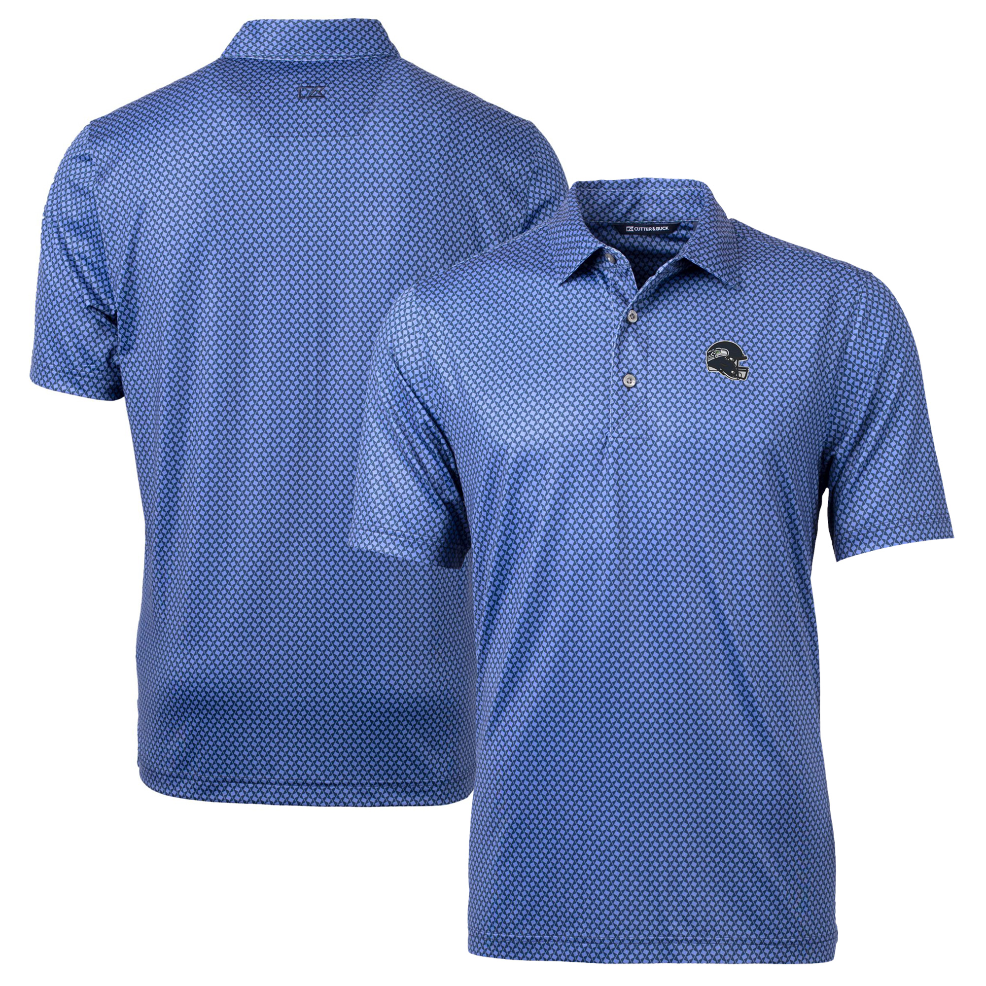Men's Cutter & Buck Navy Seattle Seahawks Helmet Pike Banner Print Stretch Polo