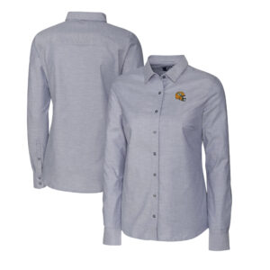 Women's Cutter & Buck  Charcoal Green Bay Packers Helmet Logo Stretch Oxford Long Sleeve Button-Up Shirt