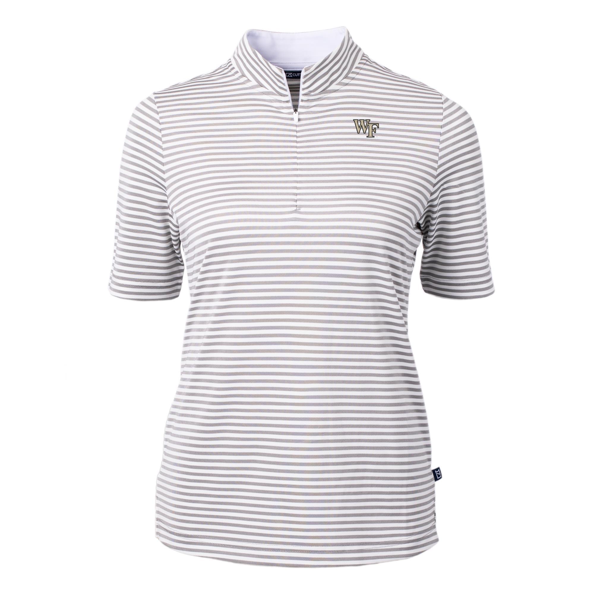 Women's Cutter & Buck Gray Wake Forest Demon Deacons DryTec Virtue Eco Pique Stripe Recycled Polo - Image 3