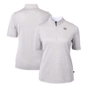 Women's Cutter & Buck  Gray Wake Forest Demon Deacons DryTec Virtue Eco Pique Stripe Recycled Polo