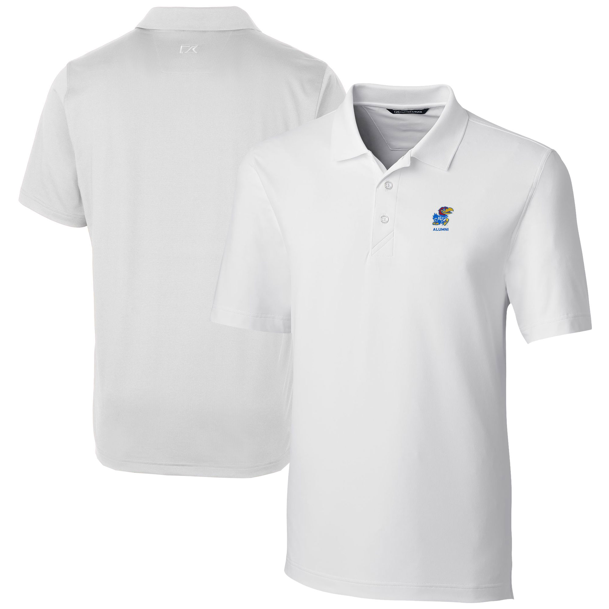Men's Cutter & Buck White Kansas Jayhawks Alumni Logo Forge Stretch DryTec Polo