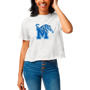 Women's League Collegiate Wear  White Memphis Tigers Clothesline Cropped T-Shirt