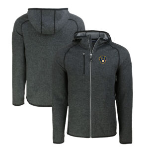 Men's Cutter & Buck Heather Charcoal Milwaukee Brewers Mainsail Full-Zip Hooded Jacket