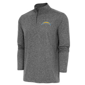 Men's Antigua  Heather Black Los Angeles Chargers Hunk Quarter-Zip Pullover Top