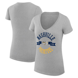 Women's G-III 4Her by Carl Banks Heather Gray Nashville Predators City Graphic V-Neck Fitted T-Shirt