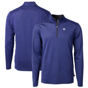 Men's Cutter & Buck Royal/Black New York Giants Virtue Eco Pique Micro Stripe Recycled Quarter-Zip Pullover Top