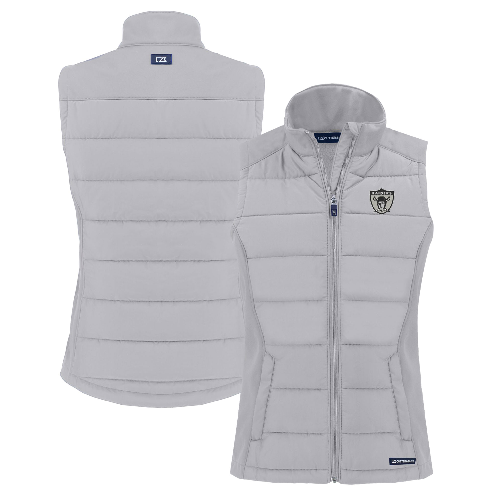 Women's Cutter & Buck Gray Las Vegas Raiders Throwback Evoke Hybrid Eco Softshell Recycled Full-Zip Vest