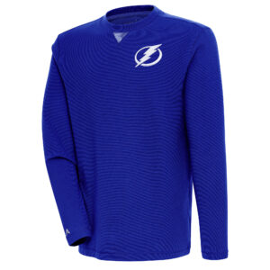 Men's Antigua  Blue Tampa Bay Lightning Flier Bunker Tri-Blend Pullover Sweatshirt