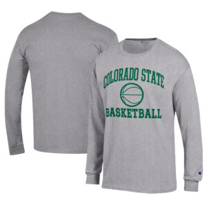 Men's Champion  Gray Colorado State Rams Icon Logo Basketball Jersey Long Sleeve T-Shirt