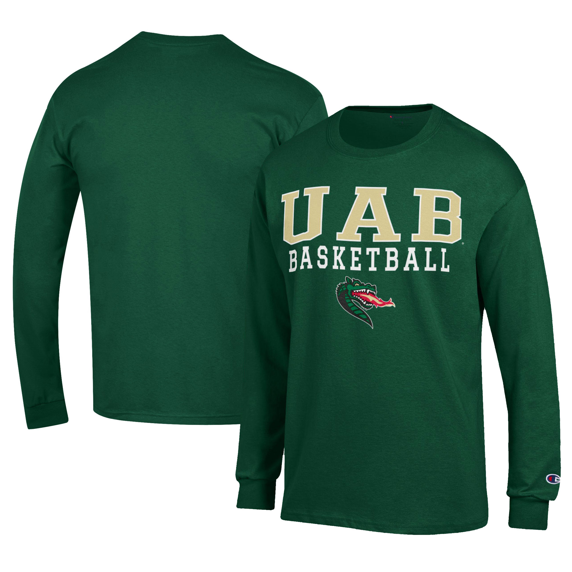 Men's Champion Green UAB Blazers Icon Logo Basketball Jersey Long Sleeve T-Shirt