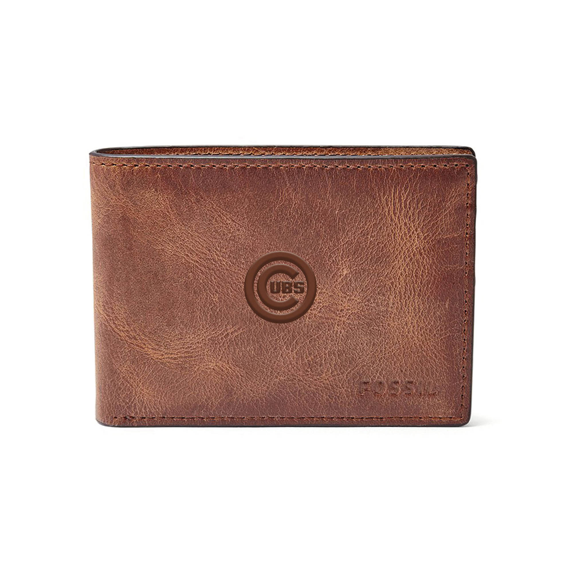 Fossil Brown Chicago Cubs Leather Derrick Front Pocket Bifold Wallet