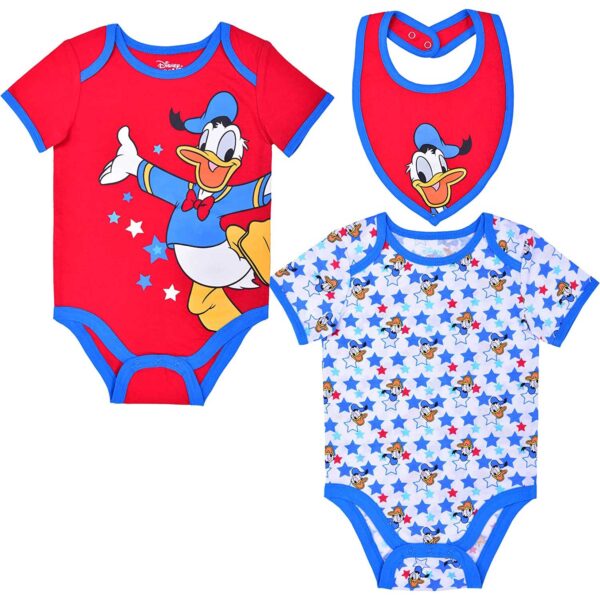 Newborn & Infant Donald Duck Red/White Mickey & Friends Bodysuit & Bib Three-Pack Set