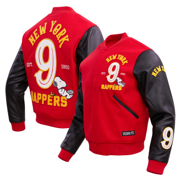 Men's Freeze Max Red Peanuts Snoopy New York Nappers Full-Zip Varsity Jacket