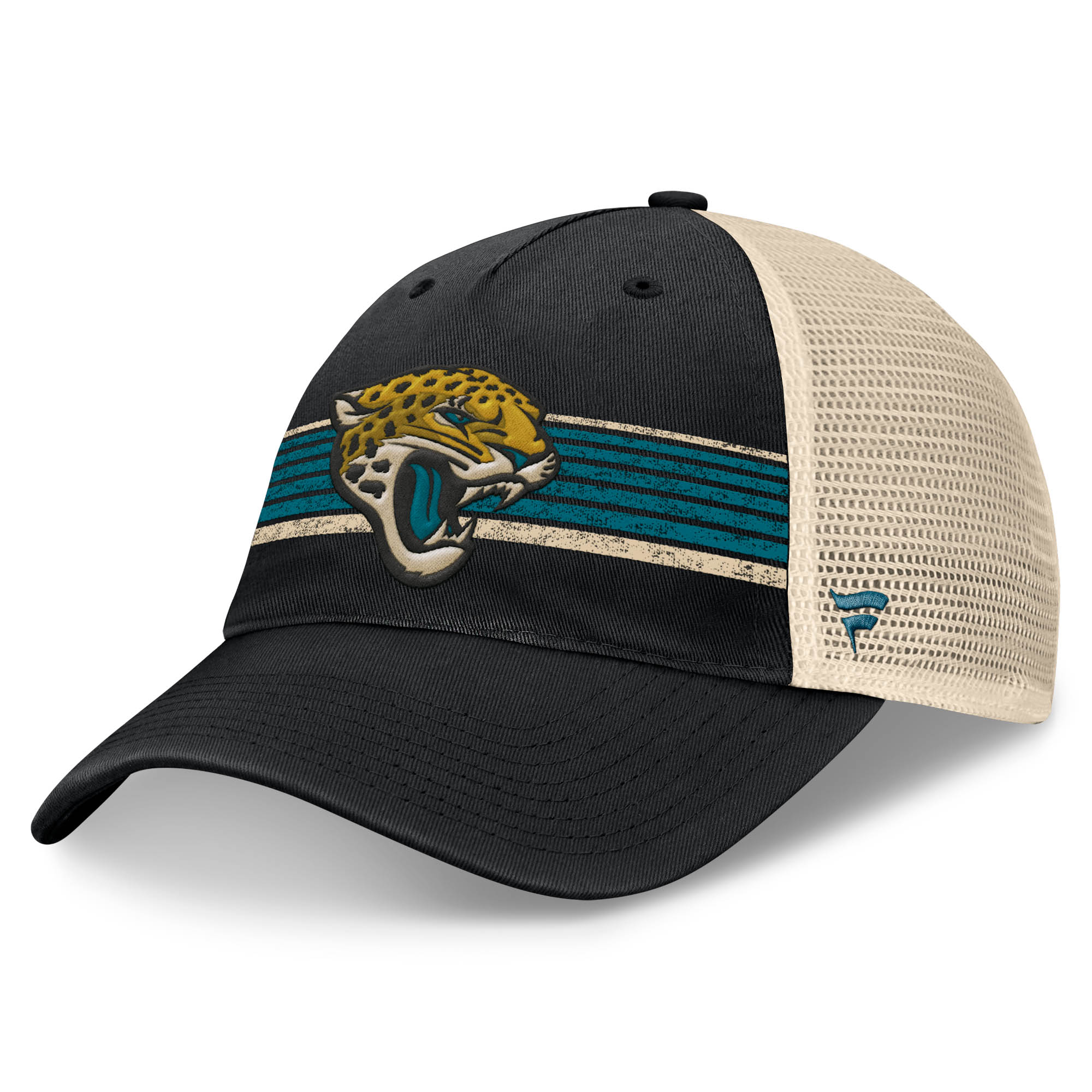 Men's Fanatics Black/Natural Jacksonville Jaguars Center Stripe Trucker Adjustable Hat - Image 8