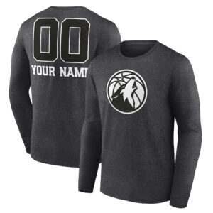 Men's Charcoal Minnesota Timberwolves Personalized Name & Number Monochrome Long Sleeve T-Shirt