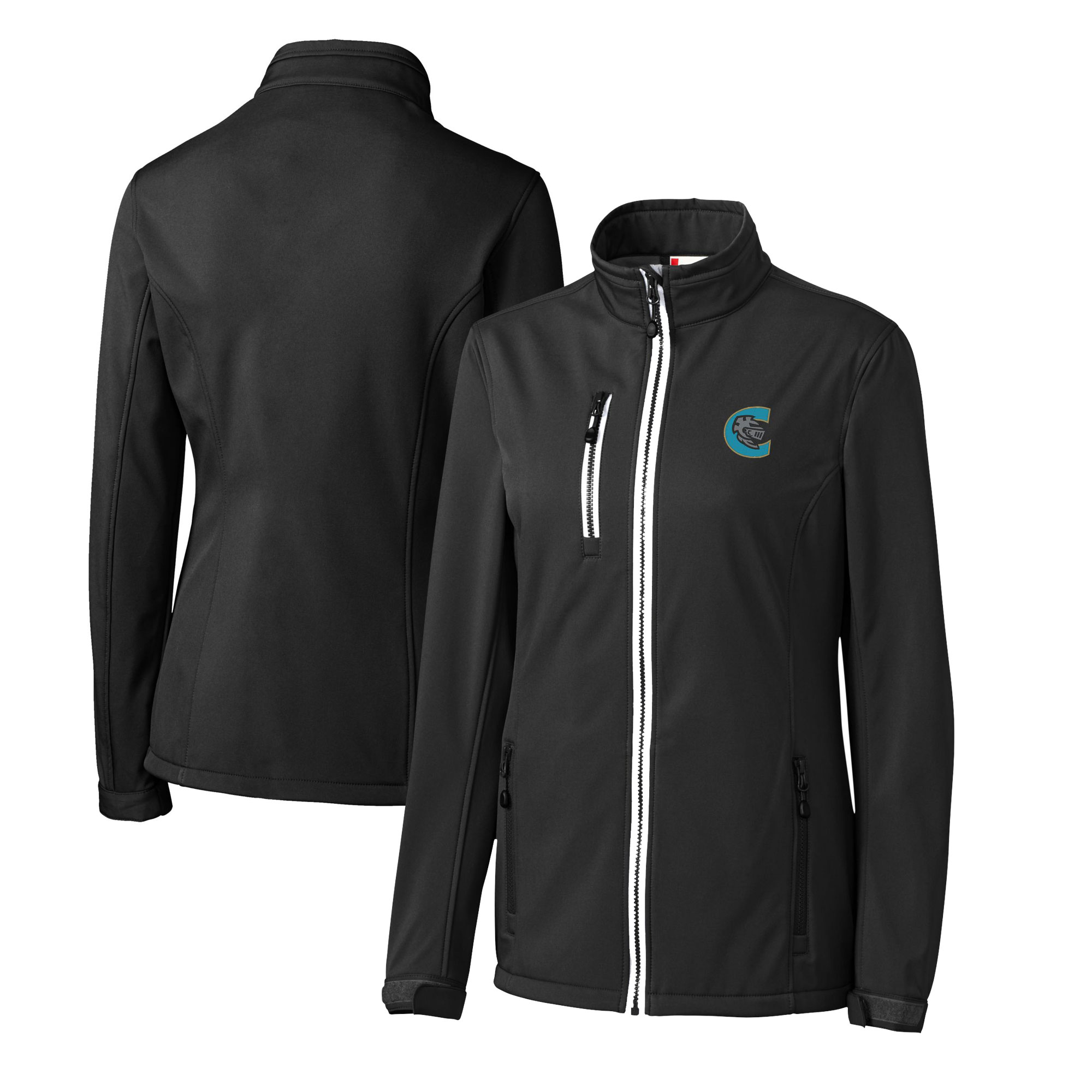 Women's Cutter & Buck Black Charlotte Knights Clique Telemark Eco Stretch Softshell Full-Zip Jacket - Image 5