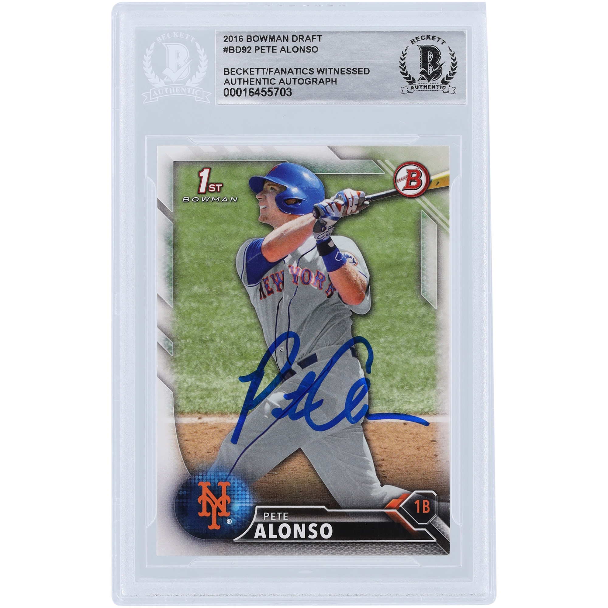 Pete Alonso New York Mets Autographed 2016 Bowman 1st Bowman #BD-92 Beckett Fanatics Witnessed Authenticated Rookie Card - Image 2