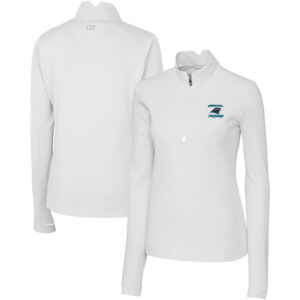 Women's Cutter & Buck White Carolina Panthers Throwback Logo Traverse DryTec Stretch Quarter-Zip Pullover Top