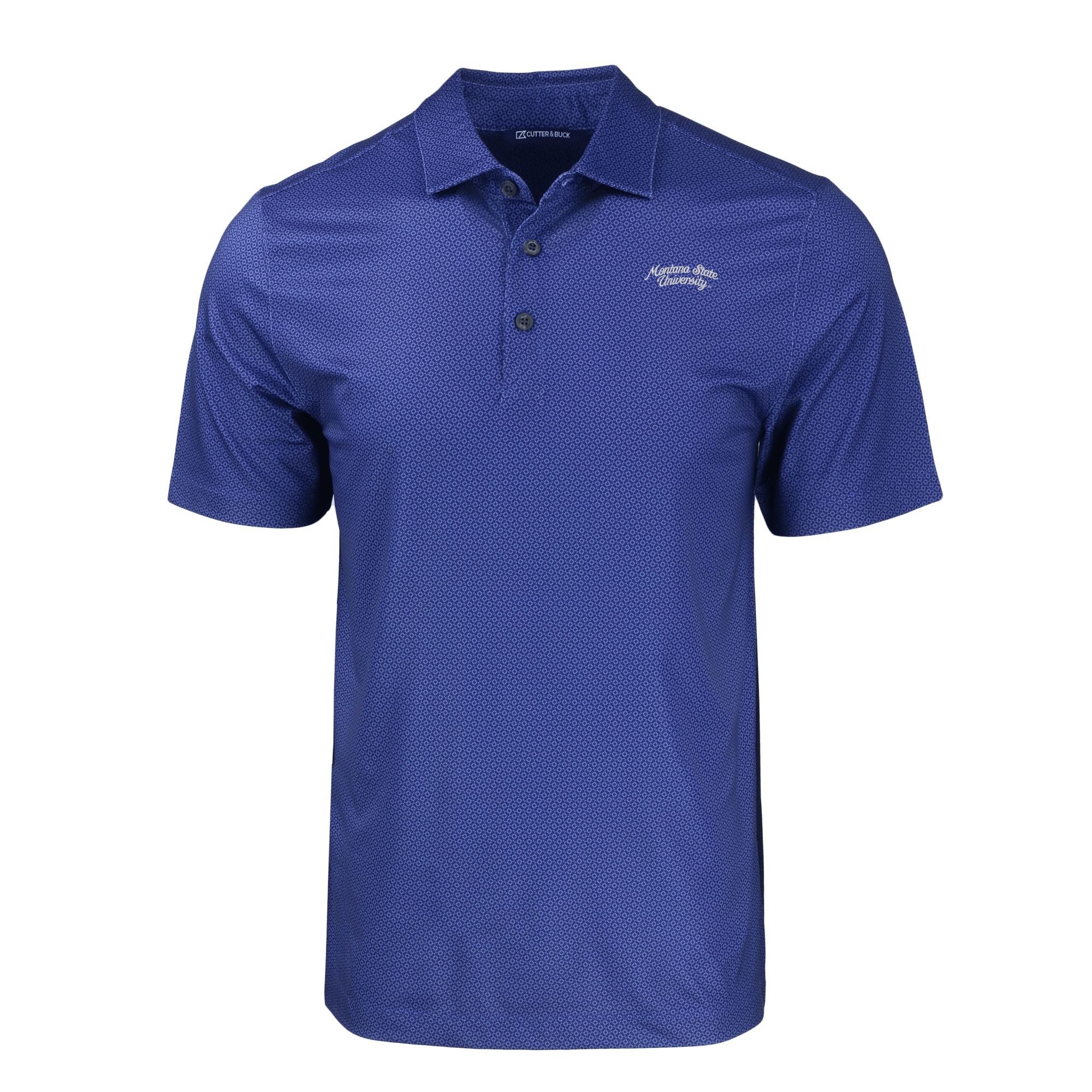 Men's Cutter & Buck Blue Montana State Bobcats Pike Eco Tonal Geo Print Stretch Recycled Polo - Image 6