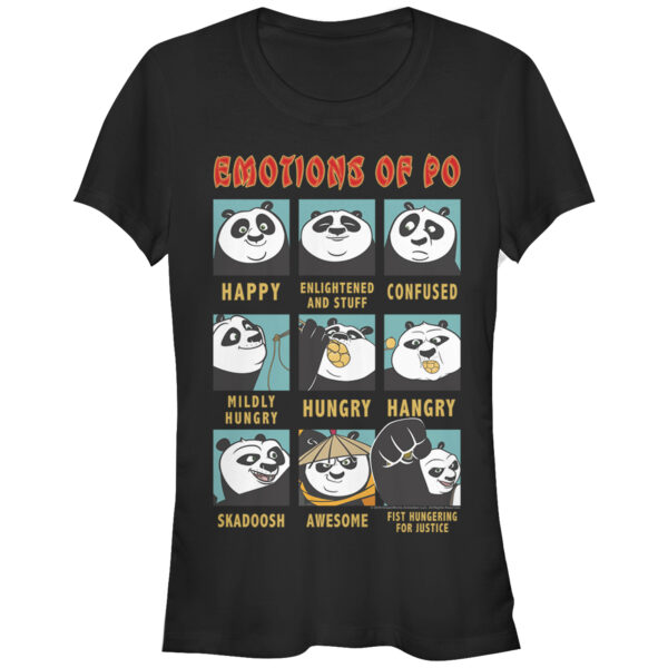 Women's Mad Engine Black Kung Fu Panda Emotions of Po T-Shirt