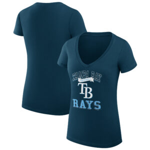 Women's G-III 4Her by Carl Banks Navy Tampa Bay Rays Team Logo Graphic V-Neck Fitted T-Shirt