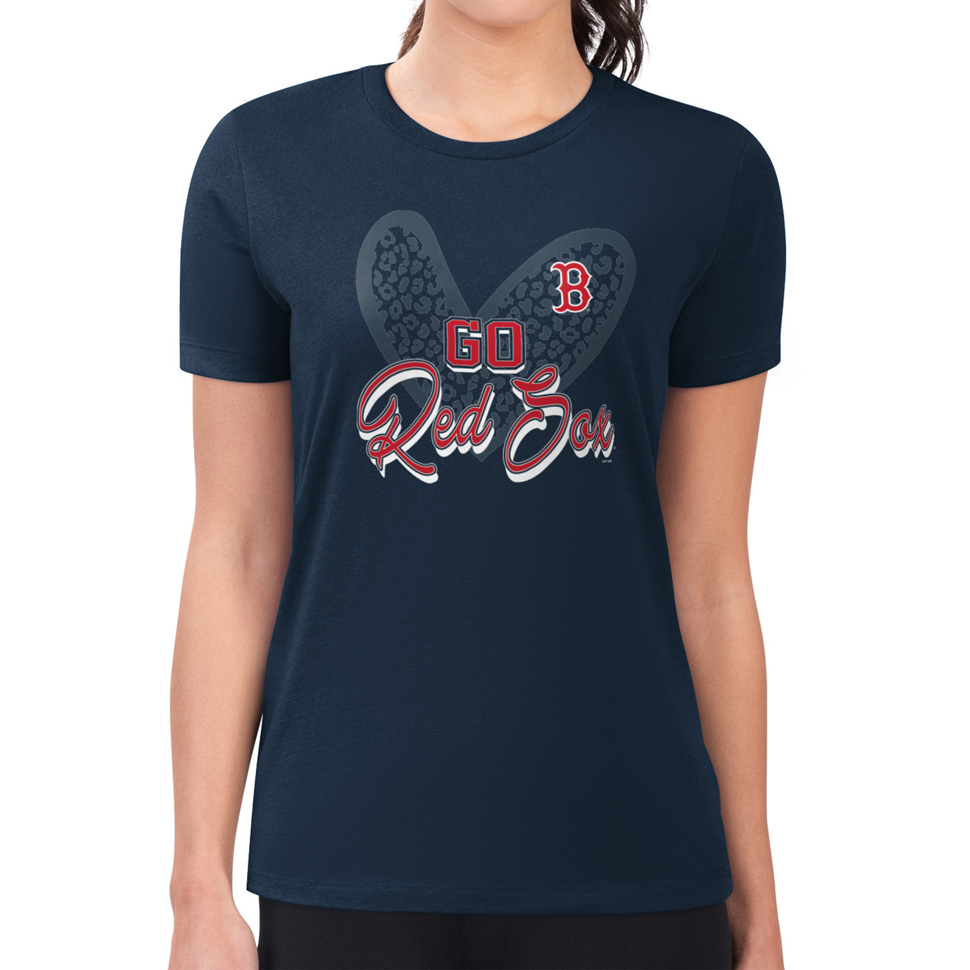 Women's G-III 4Her by Carl Banks Navy Boston Red Sox Leopard Heart Fitted T-Shirt - Image 5