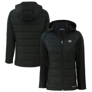 Women's Cutter & Buck Black Tampa Bay Buccaneers Evoke Hybrid Eco Softshell Recycled Full-Zip Hoodie Jacket