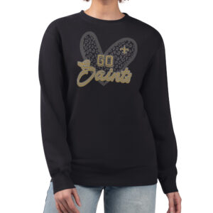 Women's G-III 4Her by Carl Banks Black New Orleans Saints Leopard Heart Pullover Sweatshirt