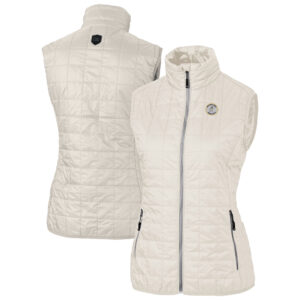 Women's Cutter & Buck Oatmeal Milwaukee Brewers Cooperstown Collection Rainier PrimaLoft Eco Insulated Full-Zip Puffer Vest