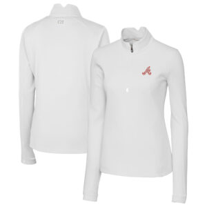 Women's Cutter & Buck White Atlanta Braves  Traverse Stretch Quarter-Zip Pullover Top
