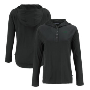 Women's Cutter & Buck Black New York Jets Primary Logo Coastline Epic Comfort Eco Recycled Hoodie Raglan Long Sleeve T-Shirt
