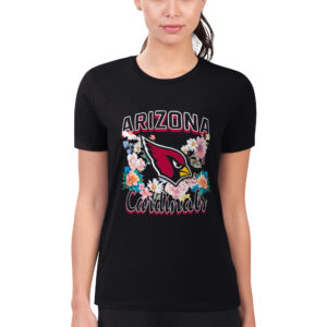 Women's G-III 4Her by Carl Banks Black Arizona Cardinals Flowers Team Logo Graphic Fitted T-Shirt