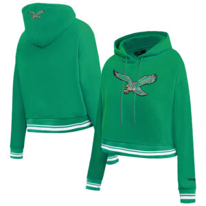 Women's Pro Standard Kelly Green Philadelphia Eagles Retro Classic Fleece Cropped Pullover Hoodie