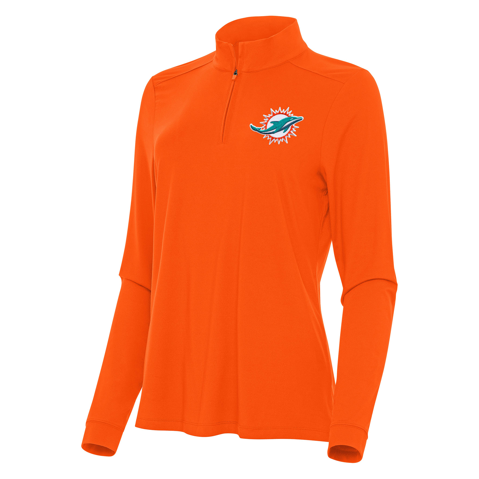 Women's Antigua Orange Miami Dolphins Intent Quarter-Zip Sweatshirt