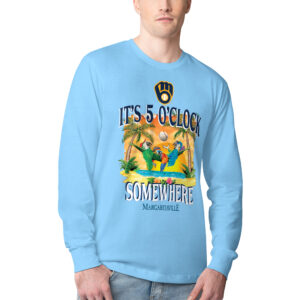 Men's Margaritaville Light Blue Milwaukee Brewers Five O'Clock Graphic Long Sleeve T-Shirt