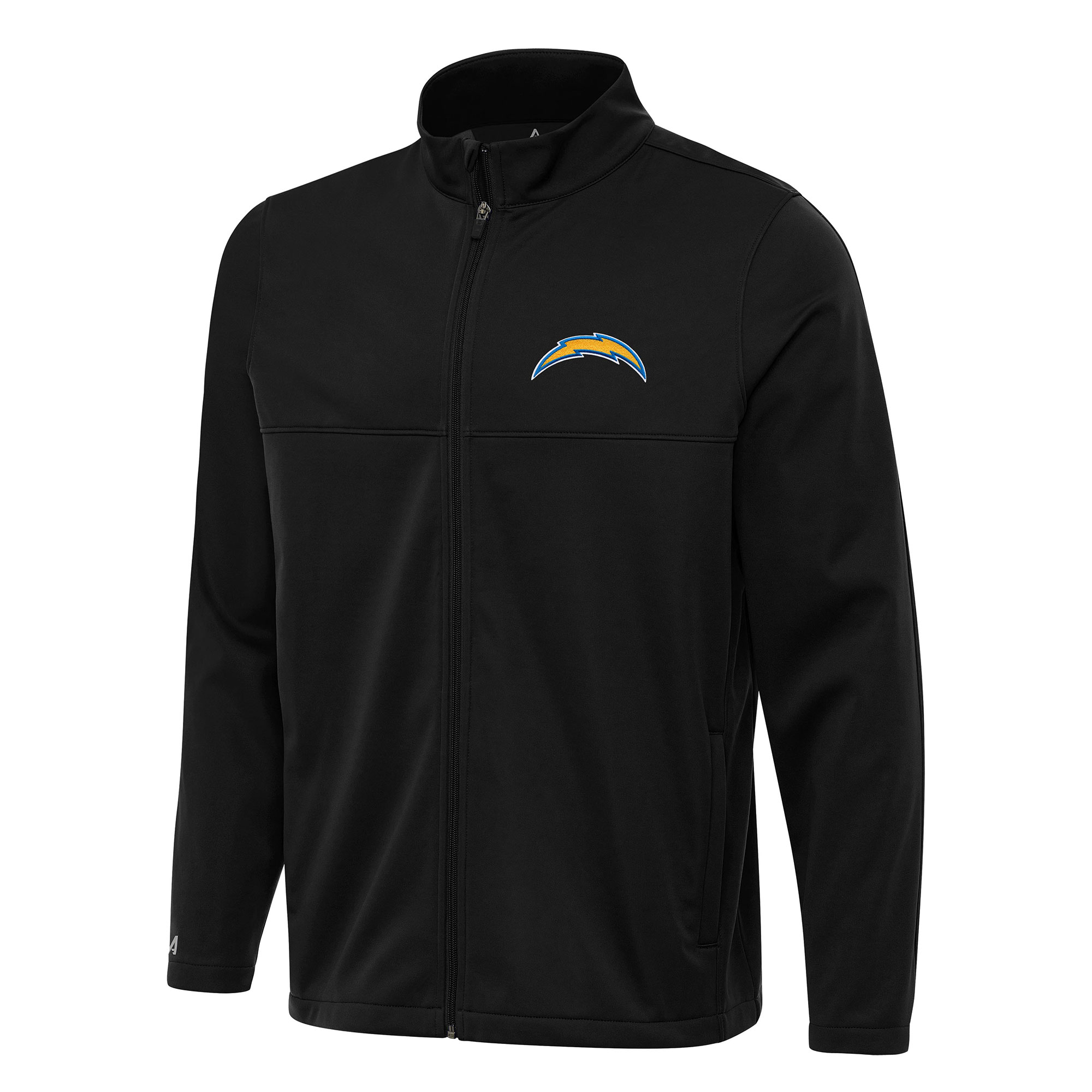 Men's Antigua Black Los Angeles Chargers Links 2 Full-Zip Golf Jacket