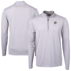 Men's Cutter & Buck Gray New York Yankees Virtue Eco Pique Micro Stripe Quarter-Zip Jacket