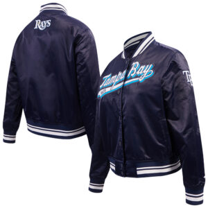 Women's Pro Standard Navy Tampa Bay Rays  Script Tail Satin Full-Snap Jacket