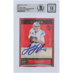 Jared Goff Detroit Lions Autographed 2023 Panini Legacy Red #31 #/299 Beckett Fanatics Witnessed Authenticated 10 Card