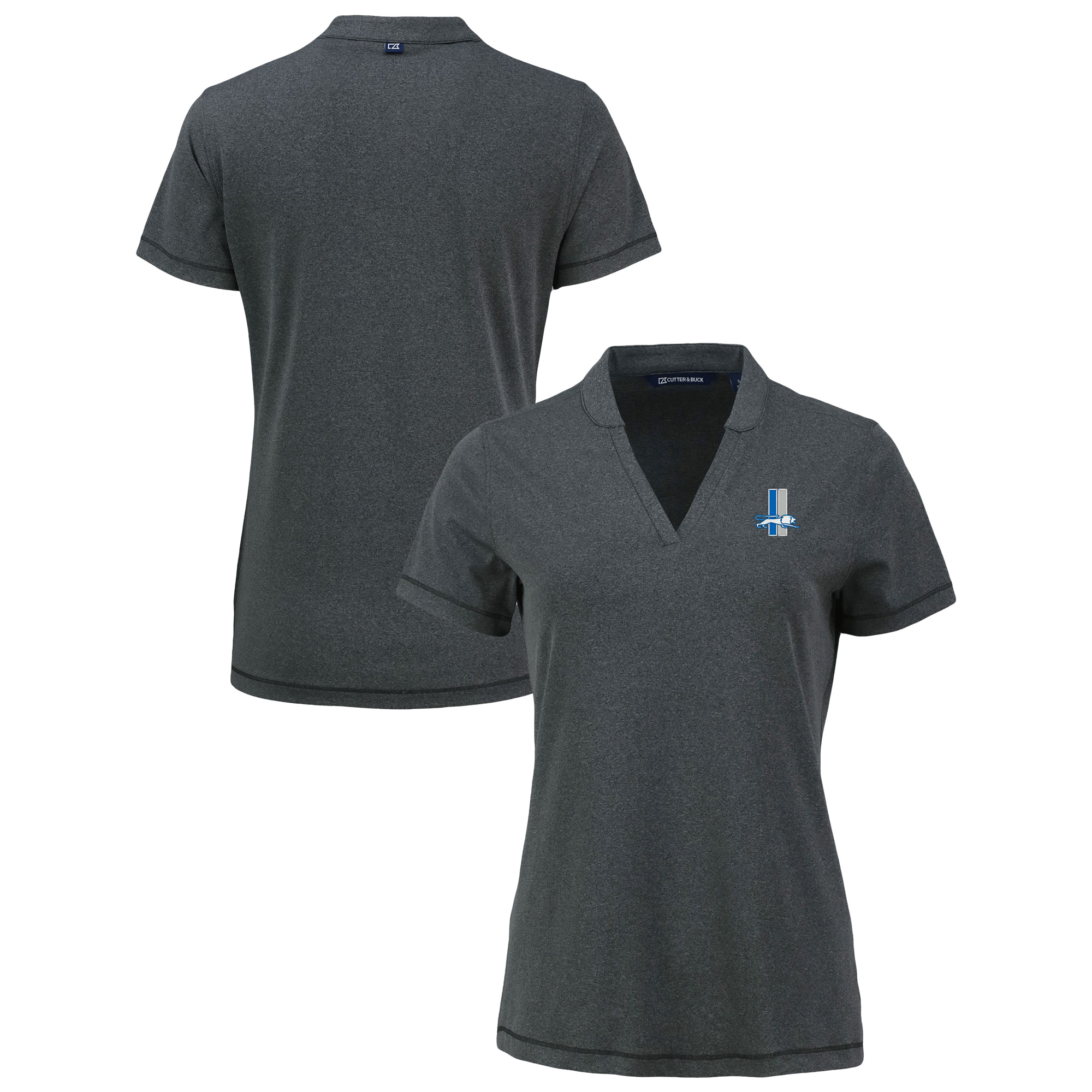 Women's Cutter & Buck Heather Black Detroit Lions Forge Stretch Blade DryTec V-Neck Polo
