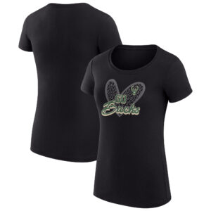 Women's G-III 4Her by Carl Banks  Black Milwaukee Bucks Leopard Heart Fitted T-Shirt