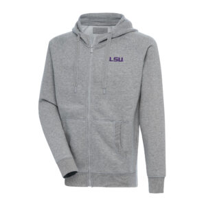 Men's Antigua Heather Gray LSU Tigers Big & Tall Victory Full-Zip Hoodie